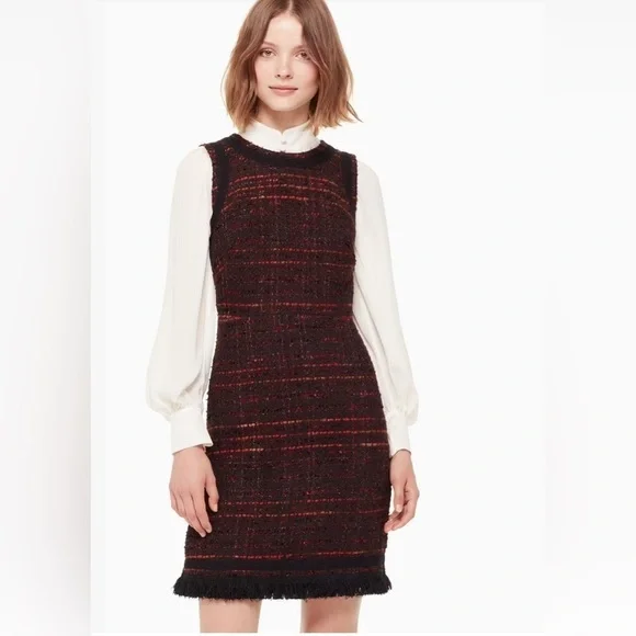 Kate Spade Tweed Sparkle So Foxy Bittersweet Sheath Mini Dress 4 Red Black - Picture 2 of 11